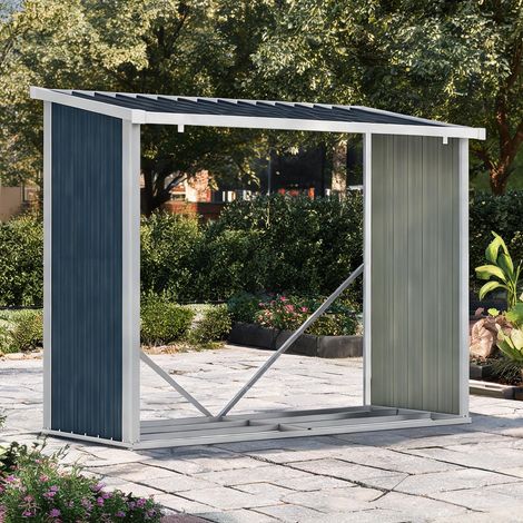 Porte-bûches cinzento en aço lacado 1850 x 840 x 1485 cm (1/5)