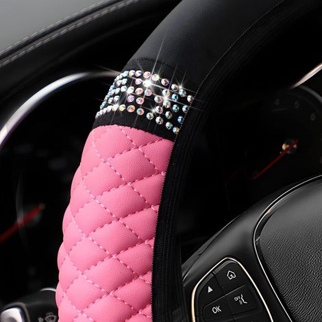 Housse de volant en cuir souple, protection de volant élastique en strass colorés, diamants en cristal brillant (1/4)
