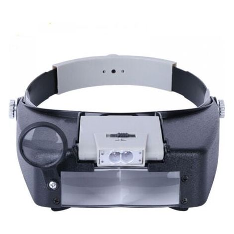 Loupe serre-tête pour horloger, bijoutier, lecture, mains libres avec éclairage LED, gris (1/4)