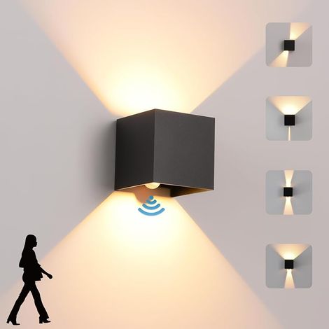 LED 12W Applique Murale intérieur/Extérieur avec Détecteur de Mouvement,3000K blanc chaud Moderne Luminaire Murale,Éclairage Mural Etanche IP65,Appliques Murales avec Angle de Faisceau Réglable,Noir (1/5)