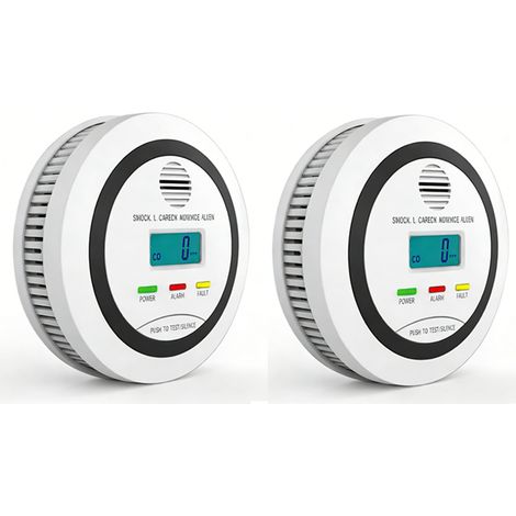 2 Alarma de incendio y CO 2 en 1 con pantalla LCD - Detector dual de humo y monóxido de carbono Sensor, alerta audible de 85 dB (1/5)