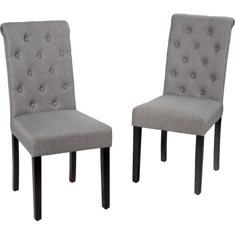 Lot de 2 chaises grises en tissu avec assise rembourrée, dossier incurvé et pieds réglables pour salle à manger et cuisine (1/5)