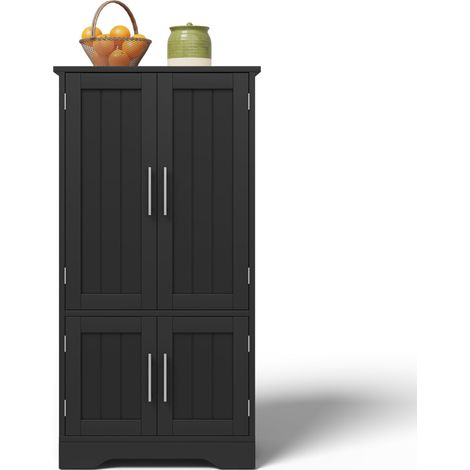 CAIziColonne de Cuisine 120x60x40cm LED MDF Portes Ondulées Noir (1/5)