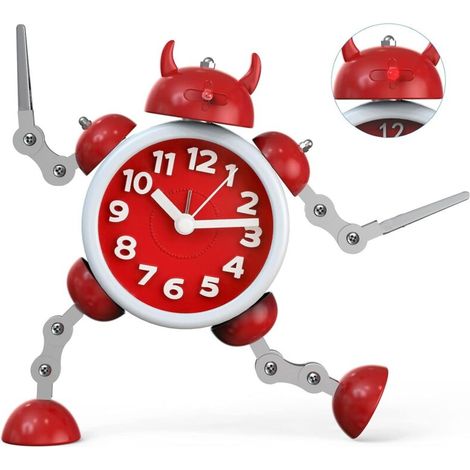 Kinderwecker, Jungen, Mädchen, Roboterwecker, Analoger Wecker für Kinder, Geräuschloser Wecker für Jungen und Mädchen, Geschenkidee für Kinder, Red-Fei Yu (1/5)