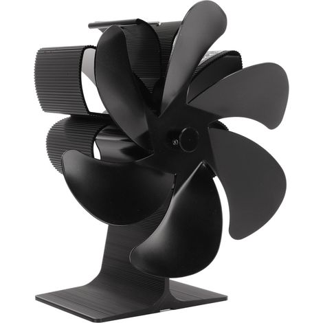 6-Blatt-Ofenventilator, schwarz, selbststartend, hitzebeständig, energieeffizient, wärmebetrieben, für Zuhause