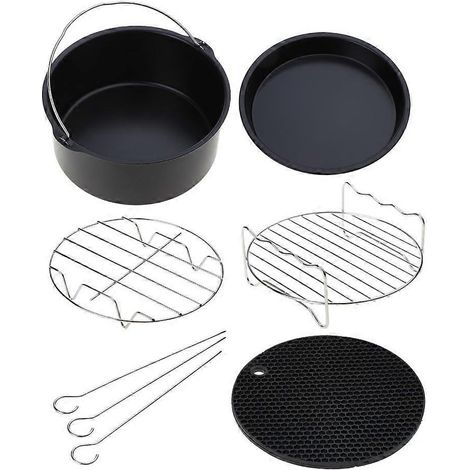 5 pièces Accessoires Friteuse sans Huile 7 Pouces: Grille, Plateau à Pizza, Moule à Gâteau et Tapis Isolant (1/4)