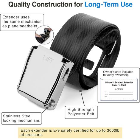 Mirone Lot de 2 rallonges de ceinture de sécurité réglables pour toutes les compagnies aériennes (17,7 à 81,3 cm), certifié E-9 Safety (type A et B)