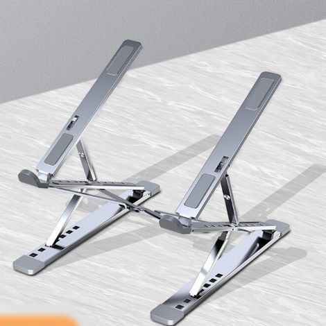 Laptopständer aus Aluminium mit zweifach verstellbarer Höhe, vertikal zusammenklappbar, erhöht (silber, große Größe)