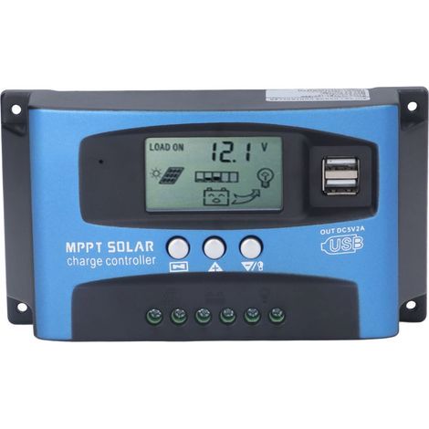 Contrôleur de Charge Solaire, 12V 24V PWM Régulateur de Panneau Solaire avec écran LCD Double Port USB Chargeur de Panneau Photovoltaïque MPPT LED Contrôleur D'éclairage Public Intelligent(100A) (1/5)