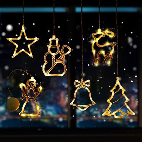 6 pièces Guirlande lumineuse, LED blanc chaud, fixation ventouse, fil métallique 27cm, décoration fenêtre Noël (1/5)