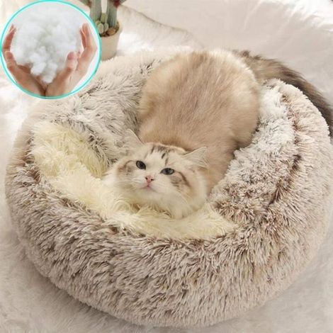 (Café)Panier pour Chat, Anti Stress Extra Doux Lit pour Chat Grotte Niche Chat Apaisant Panier de Chien Canapé,Café-M (1/4)