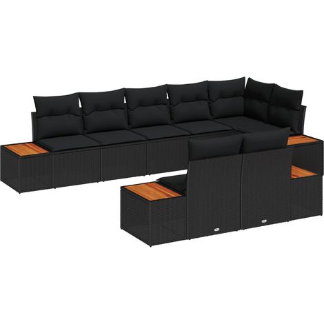 Garden Sofa Set with Cushion 8 pcs Black Poly Rattan vidaXL
