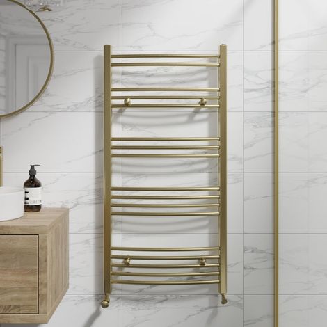 DuraTherm Brushed Brass Curved Heated Towel Rail Bathroom Radiator Designer 1200 x 600mm