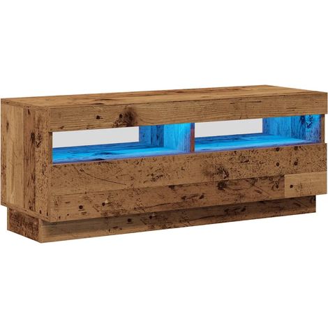 Mueble de TV flotante de diseño moderno con luces LED y espacio de almacenamiento 100 x 35 x 40 cm fabricado en madera de ingeniería con acabado envejecido 020050866 (1/5)