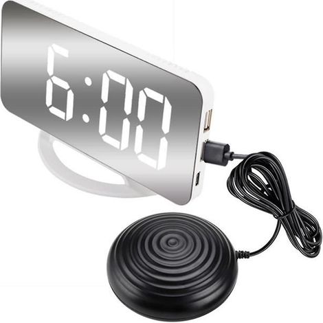 Réveil vibrant puissant pour adultes sourds et personnes au sommeil profond, réveil numérique miroir avec vibreur de lit F Label (1/5)