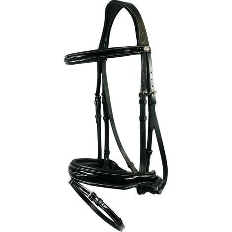 EQuest Trense Glossy Seams, schwarz - hochwertige Lacktrense für Pferde, S