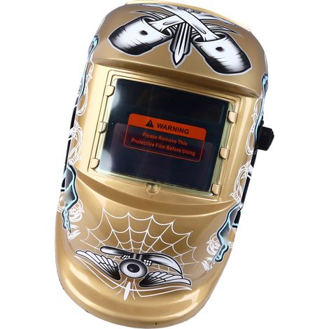 Casque de soudage à assombrissement automatique, écran XXL 93x43 mm, 2 capteurs, alimentation solaire réglable, jaune (1/5)