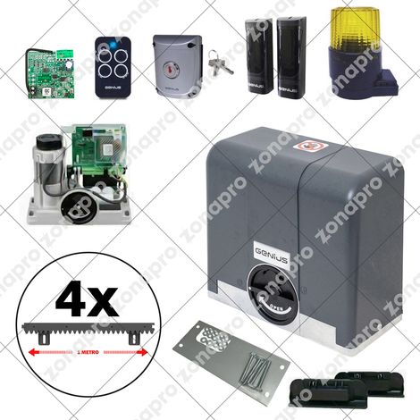 Kit FAAC GENIUS Automazione Cancello Scorrevole BLIZZARD 500kg 230v Cremagliera - METRI CREMAGLIERA: 4 METRI