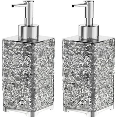Confezione da due flaconi di gel igienizzante mani in schiuma, con involucro in plastica trasparente e testina a pompa in acciaio inox, ricaricabili, ideali per cucine, bagni, ecc. (1/5)