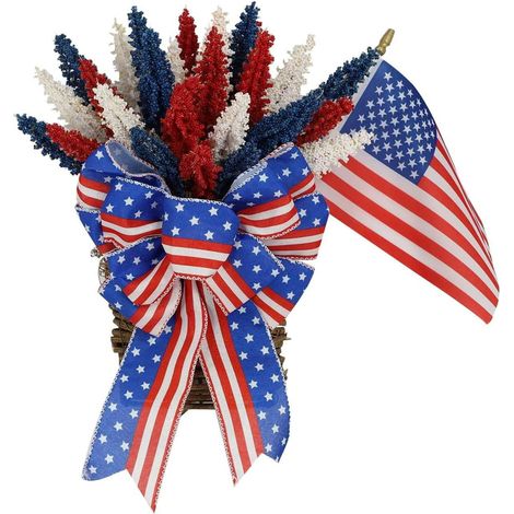 Couronne patriotique du 4 juillet, panier décoratif pour porte d'entrée, rouge, blanc et bleu, avec drapeau, pour la fête de l'Indépendance, pour une maison de ferme ou un mur commémoratif. (1/5)