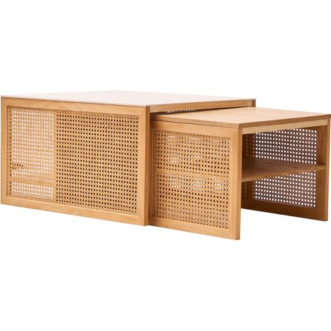 Nordlys – Table basse fixe en bois frêne laqué 70x60x40cm – Rangement central pratique – Résistante aux chocs – Entretien facile (1/5)