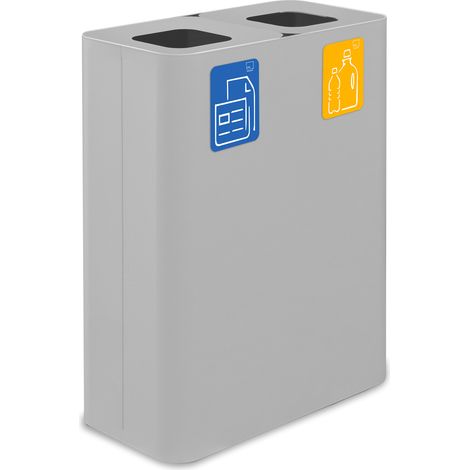 Pattumiera Sistema di Raccolta Rifiuti 60x30xh80 cm In Acciaio Verniciato Doppio Scomparto Bianco (1/2)