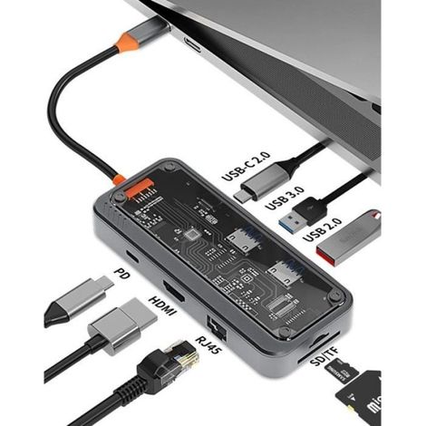 Hub USB-C - Adaptateur 8 en 1 - HDMI 4K - USB 3.0/2.0 - Port Ethernet 100 Mbps (1/4)