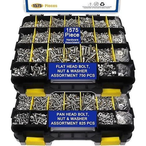 Kit de 1575 boulons et écrous en acier inoxydable 304 – Vis à tête plate et cruciforme – Résistant à la rouille – Boîte de rangement double face (1/5)