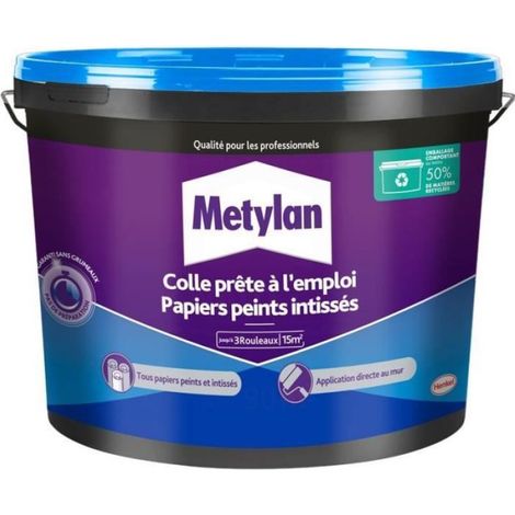 Colle Pour Papiers Peints Intissés - Prête À L'emploi - Adhérence Haute - Temps De Séchage 10 À 20 Min - Seau 2,25 Kg