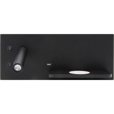 Aplique 2+8w 4000k Velazquez Izqdo Negro Usb+qi 130lm Doble Encendido 14x35x14 Cm