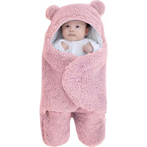 Sac de couchage bébé cocon ours en peluche combinaison en fourrure rose L75j