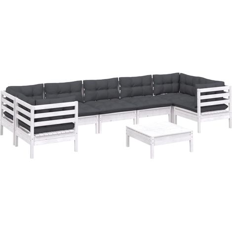 vidaXL Salon de jardin 8 pcs avec coussins blanc bois de pin (1/5)
