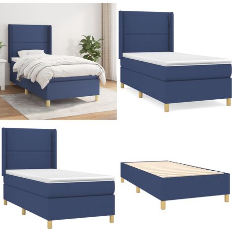 Giroletto a Molle con Materasso Blu 90x200 cm inTessuto - Materasso a molle - Letto con testiera regolabile