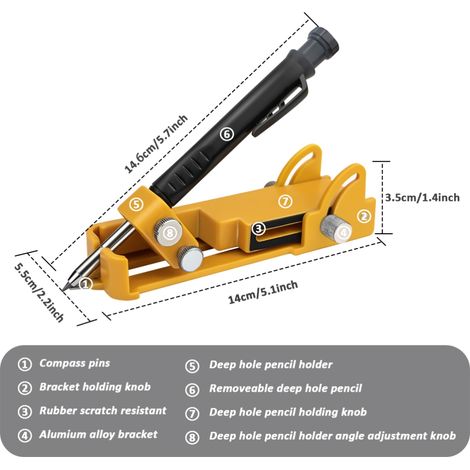 Outil de traçage multifonction en alliage d'aluminium avec crayon à trou profond, outil de traçage pour le travail du bois et le bricolage, outil de mesure, jauge de traçage (1/5)