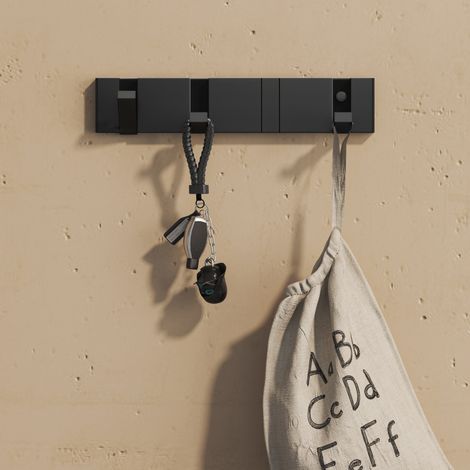 doporro Appendiabiti da Parete in Alluminio con Ganci Ribaltabili, Attaccapanni da Muro per Ingresso, Cameretta o Cucina, 4 Ganci, 30,4 cm, Nero (1/5)