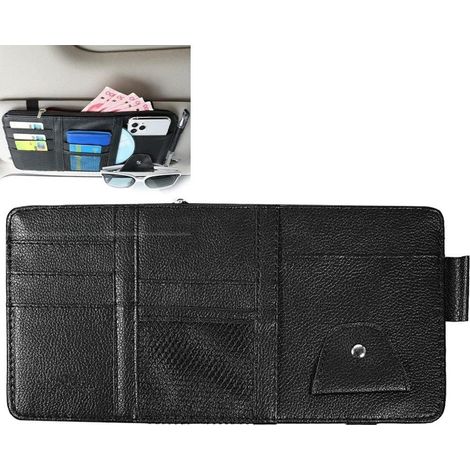 Organisateur de pare-soleil en cuir pour voiture, accessoires intérieurs de voiture, poche de rangement pour camion avec plusieurs poches - (1/5)