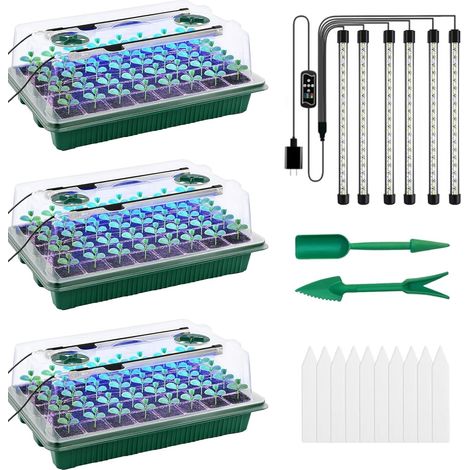 Greenhouse, 3PCS Grow Pots Cultivation Soil Small Set Indoor Greenhouse 120 Cells Grow Box with Lamp for Plants for Plant Growth and Seed Germination (1/5)