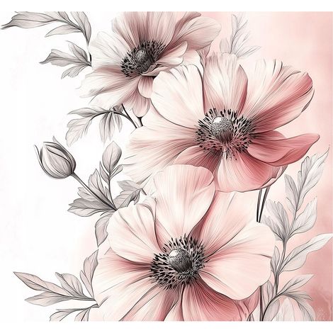 Papier peint intissé fleurs de pavot roses facile à poser – 150 x 105 cm Wallarena (1/4)