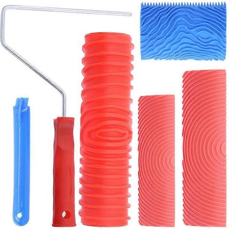 Ensemble de 4 outils de peinture à effet bois M21 MS16, rouleau à motifs texturés avec manche pour bricolage. (1/4)