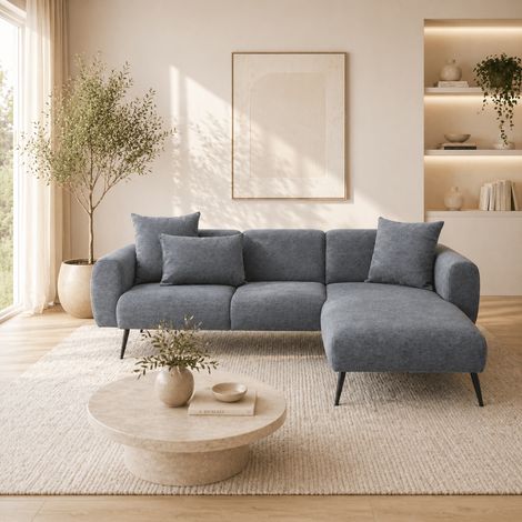Ecksofa anthrazitfarbener Stoff – hohe, schlanke Beine – solide