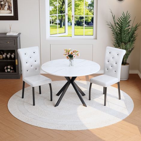 Ensemble table chaises rond blanc noir MDF metal OKMYHOME (1/5)