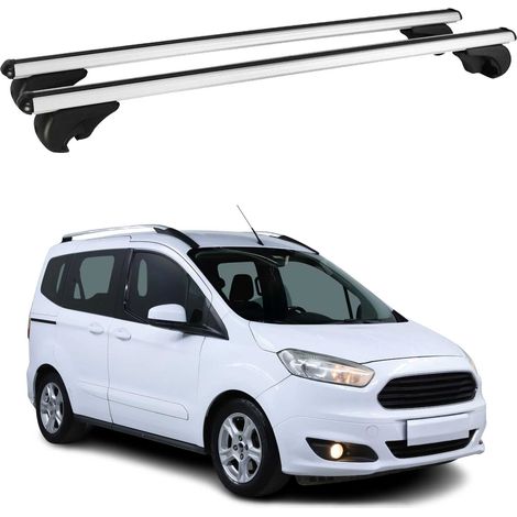 OMAC Barres de toit en aluminium pour Ford Tourneo Courier I 2014-2023 – TÜV / DIN 75302:2019 – Antivol inclus – Charge max 75 kg – 2 barres Argent (1/4)