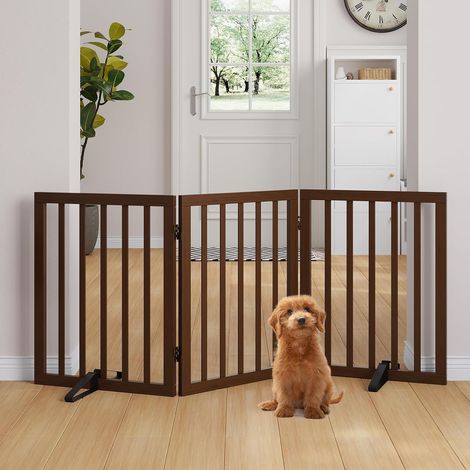 Freestanding Bamboo Pet Door for Entryways, Extra Large 3 Panel with 2 Metal Brackets, 60cm Height Wooden Folding Interior Door for Entrances and Stairs, 140 (1/5)