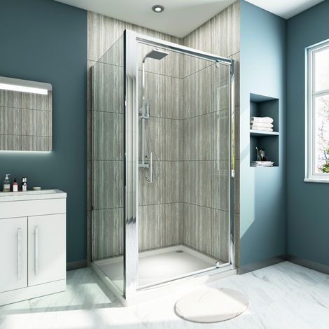 ELEGANT 1000 x 900 mm Pivot Hinge Shower Enclosure Shower Screen Door Cubicle with Side Panel (1/5)