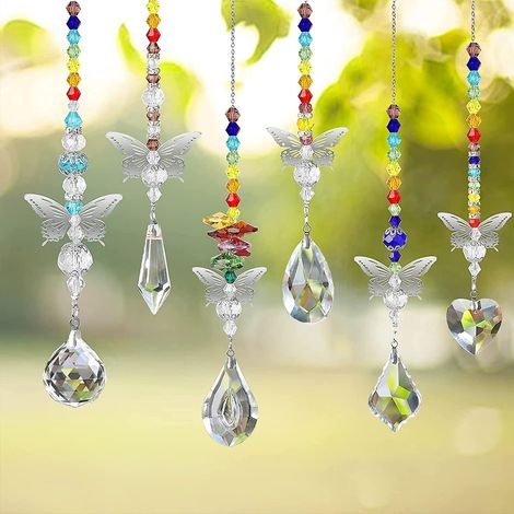 Ensemble de 6 attrape-soleil papillons en cristal pour la décoration de la maison et du jardin, à suspendre à la fenêtre ou à offrir. (1/5)