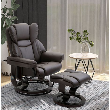 Fauteuil relax 79x82x101 cm marron en acier avec fonction massage, inclinable et repose-pieds (1/4)