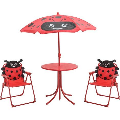 Ensemble chaise haute enfant trois pièces (avec parasol), rouge (1/5)