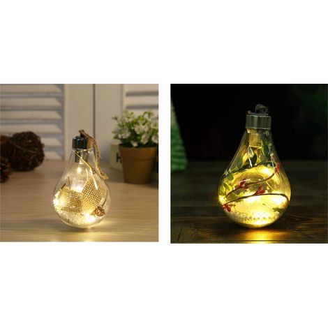 Lot de 2 boules de Noël simulation créative, décoration de Noël, pendentif décoratif, ampoule, arbre de Noël, transparentes, boule en plastique C (1/4)