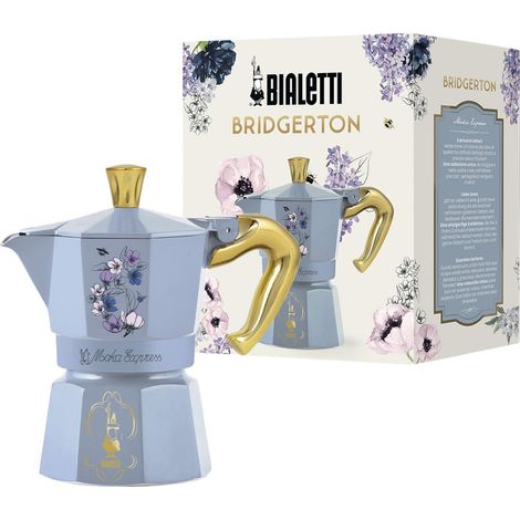 Bialetti Moka Express 3 Tassen Schwarz Blau Gold Violett Gelb