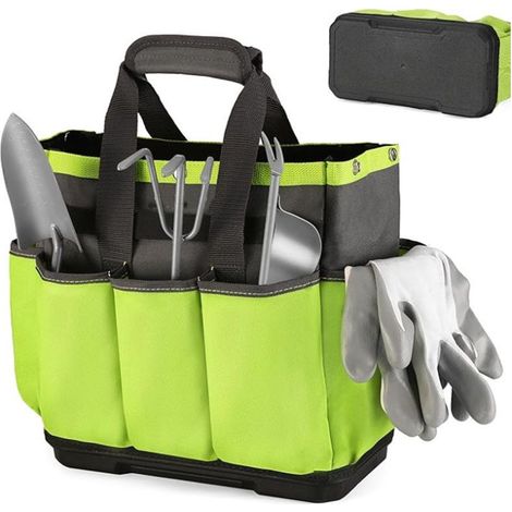 Sac à Outils de Jardin avec Base Plastique Étanche – 8 Poches, Tote Caddy Résistant en Oxford, Porte-Outils pour Jardinage Intérieur et Extérieur (Outils Non Inclus) (1/5)